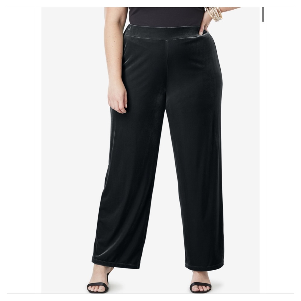 Roaman’s Black Velour Palazzo Dress Pants 12